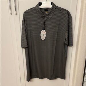 NWT Greg Norman Collection Black and Gray Striped Polo Shirt
